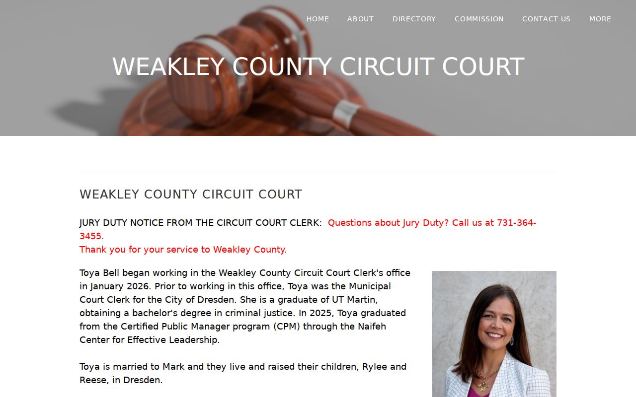 Weakley County criminal court case clerk page
