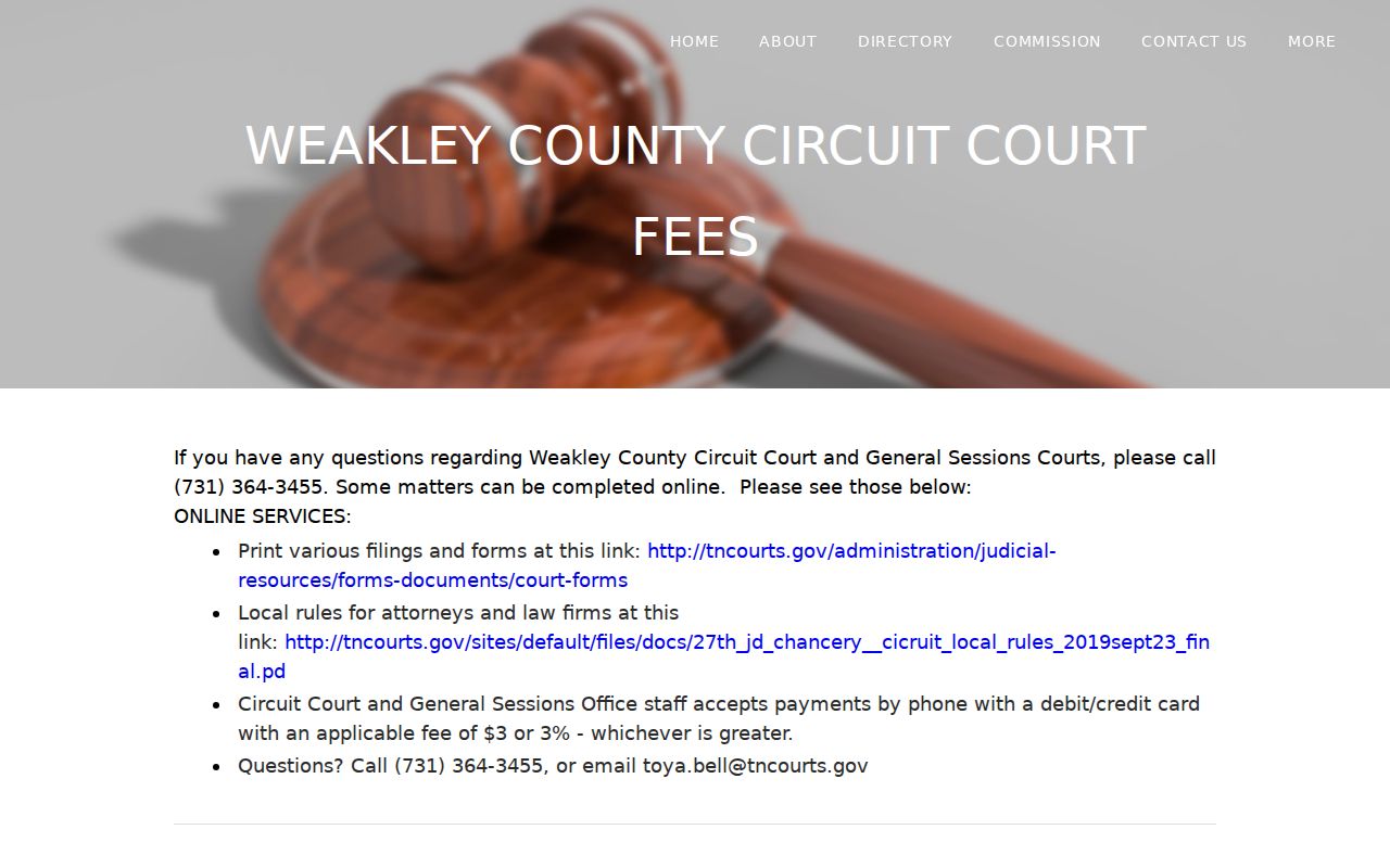Weakley County criminal court clerk fee publication