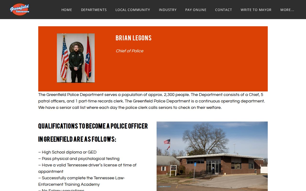 Greenfield criminal records contacts on the official Greenfield Police Department page