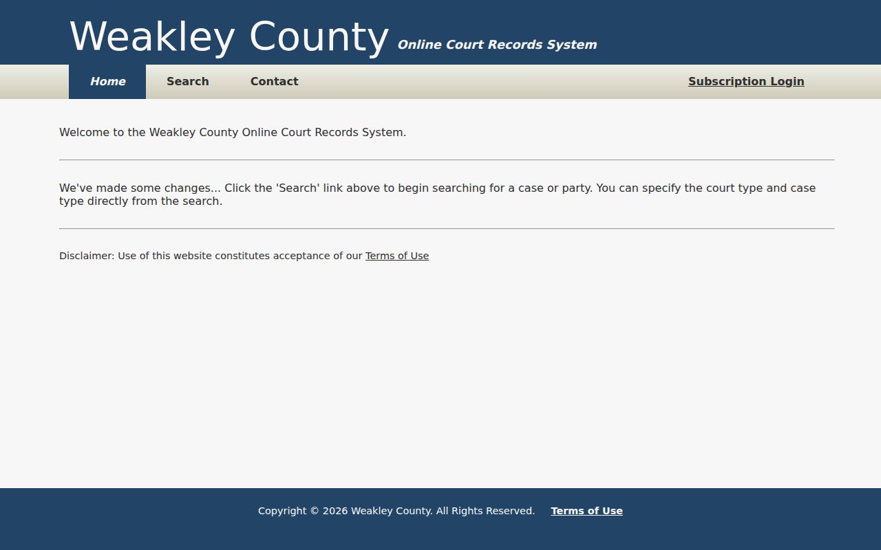 Weakley County criminal court record search interface