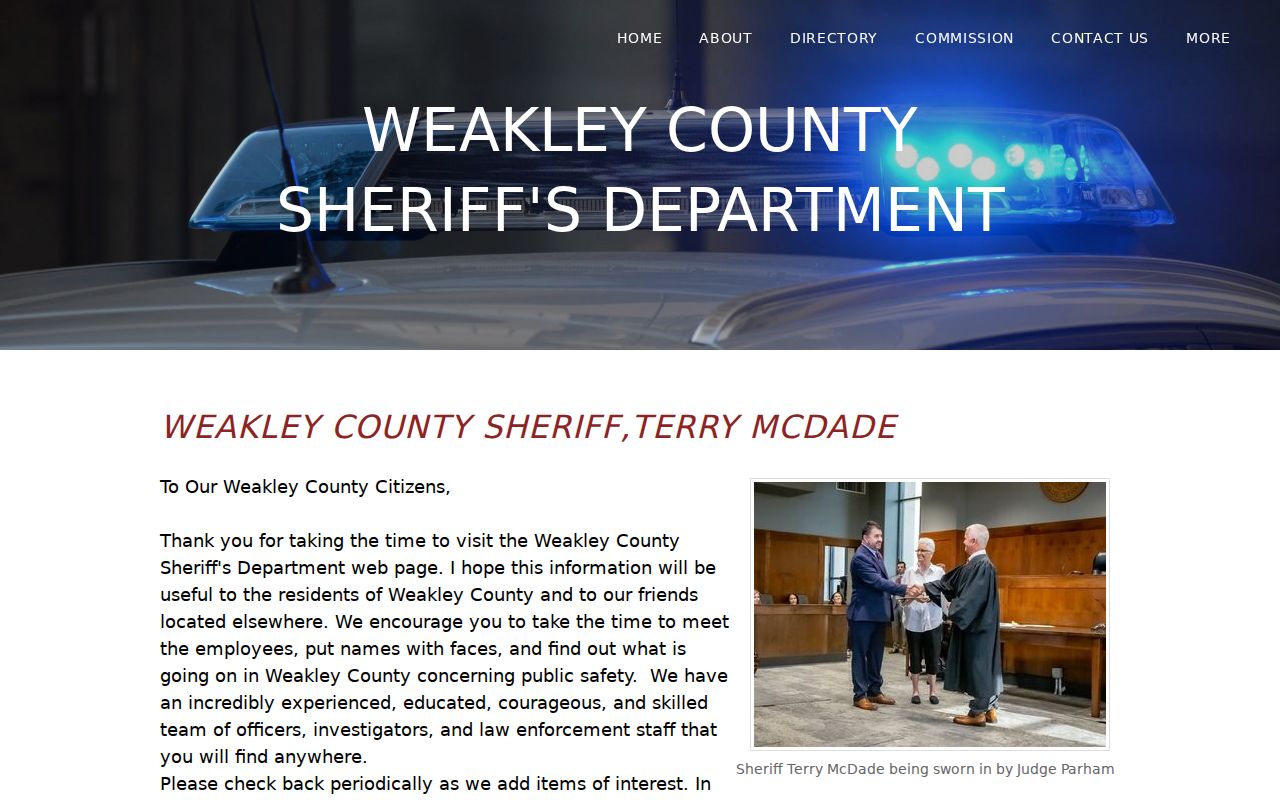 Weakley County sheriff criminal record contact page