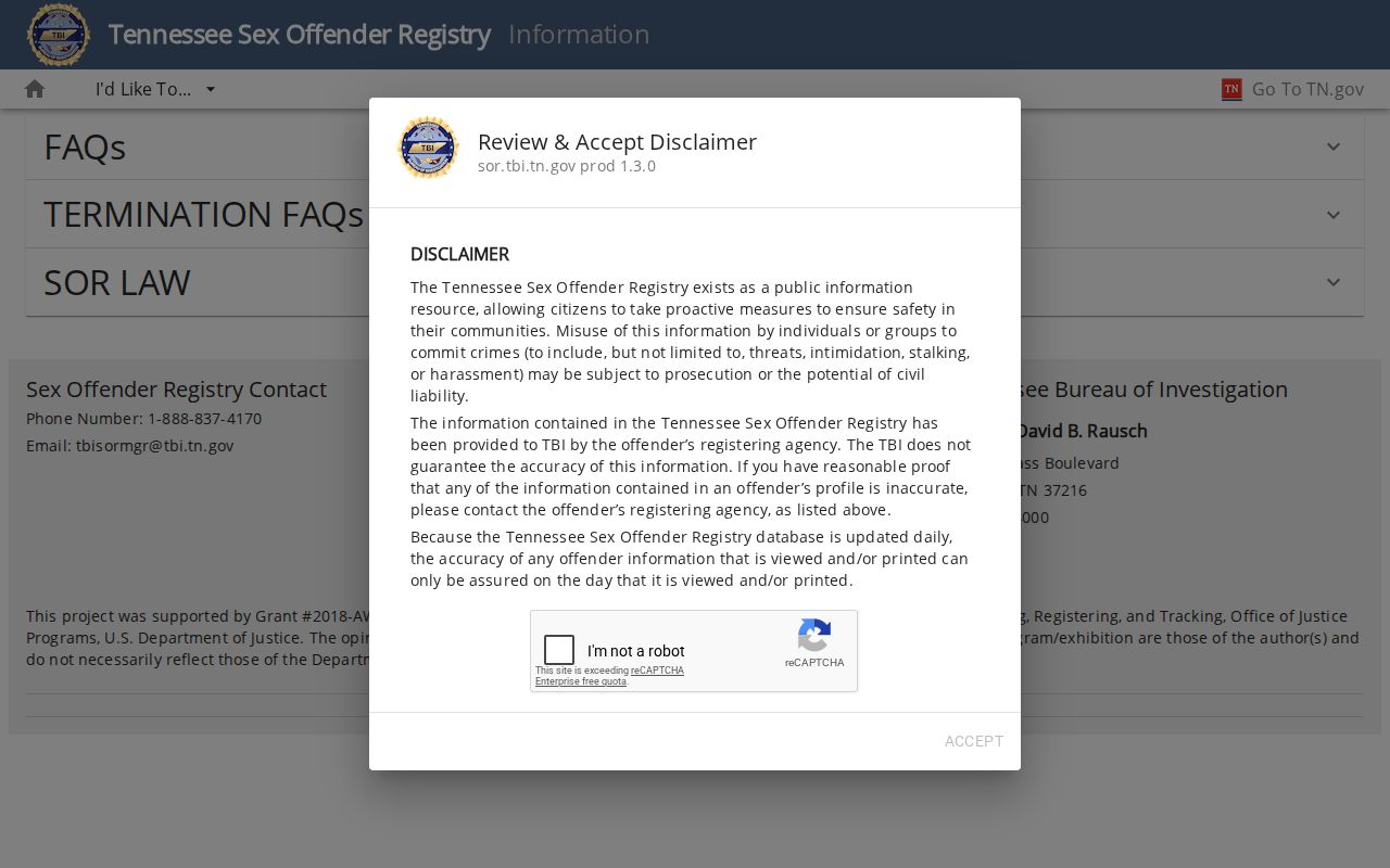 Weakley County sex offender registry rules and misuse information from TBI